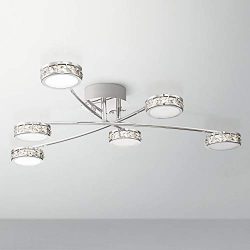 Tambourine Modern Ceiling Light Flush Mount Fixture LED Chrome 33″ Wide 6-Light Crystal Wh ...