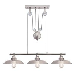 Westinghouse Lighting 6369900 Iron Hill Three-Light Indoor Island Pulley Pendant Light, Brushed  ...