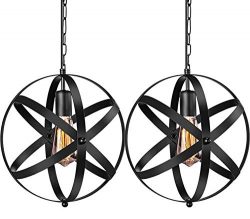 Industrial Pendant Light, 2 Pack Vintage Spherical Pendant Light Fixture with 39.3 Inches Adjust ...