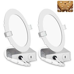 6 Inch LED Recessed Lighting with Junction Box, Smooth Trim, 2 Pack, 12W= 100W, 3000K Warm White ...