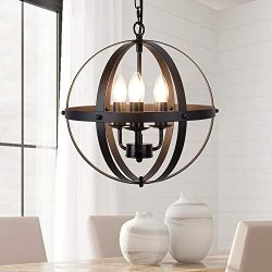 DLLT Vintage Pendant Hanging Light, Flush Mount Ceiling Chandelier Lamp with Metal Spherical Sha ...