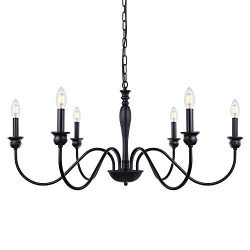 Wellmet 6-Light Farmhouse Chandelier 38 Inch, Rustic Industrial Iron Chandeliers Lighting Black  ...