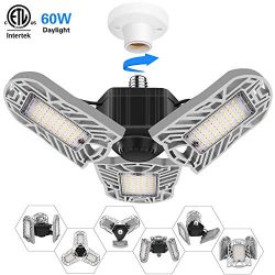 Garage Lights LED, MRLI 60W Deformable Garage Light with 3 Adjustable Wings Ceiling Light Bulbs  ...