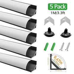 LightingWill 5-Pack V-Shape LED Aluminum Channel System 3.3ft/1M Anodized Black Corner Mount Ext ...