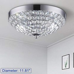 DLLT Modern Crystal Light Fixture Ceiling Flush Mount, 2-Light Small Chandelier for Bedroom, Ent ...