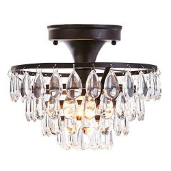 FERWVEW Black Crystal Ceiling Light, Flush Mount Ceiling Light Fixture Ceiling Lamp with Crystal ...