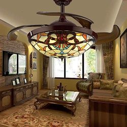 TC-Home Baroque style LED Ceiling Fan Light 4 Retractable blades Warm White Light 42 inch w/remo ...