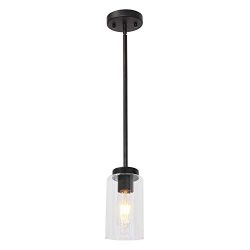 VINLUZ One Light Chandeliers Modern Clear Glass Pendant Lighting Black Dining Room Lighting Fixt ...