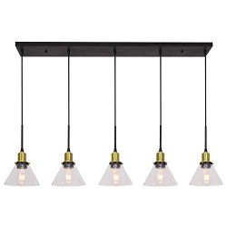 Banato 5 Lights Pendant Lighting for Kitchen Island Modern Chandeliers Black and Brushed Brass D ...