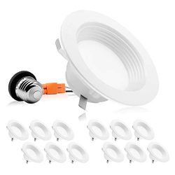 Parmida (12 Pack) 4″ inch Dimmable LED Downlight, 9W (65W Replacement), Baffle Design, 300 ...