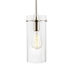 Light Society Montreal Cylindrical Pendant Light, Satin Nickel with Clear Glass Shade, Contempor ...