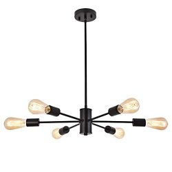 COTULIN Modern 6-Lights Black Sputnik Chandelier, Pendant Light for Living Room Bedroom Kitchen, ...