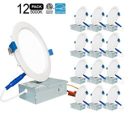 SAATLY 12 Pack 6 Inch LED Recessed Lighting Junction Box, Ultra Thin Ceiling Downlight, 5000K Da ...