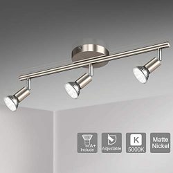 Unicozin LED 3 Light Track Lighting Kit, Matte Nickel 3 Way Ceiling Spot Lighting, Flexibly Rota ...