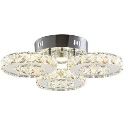 TongLan Crystal Ceiling Light Fixture Flush Mount 3 Rings Big Modern Crystal Chandelier Stainles ...