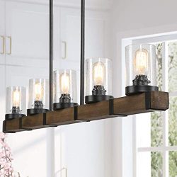 Farmhouse Chandeliers for Dining Room,5-Lights Kitchen Island Lighting,Rectangle Wood Chandelier ...