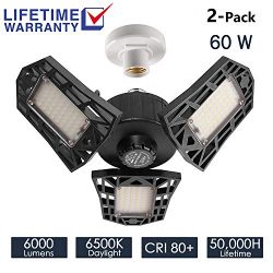 2-Pack Garage Lights 60W LED Garage Lighting – 6000LM 6500K LED Trilights Garage Ceiling L ...