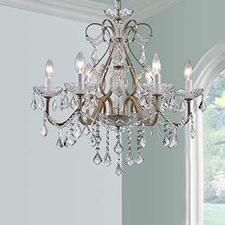 BESTIER Antique Silver Vintage Candle Chandelier Crystal Lighting Fixture Lamp for Dining Room B ...